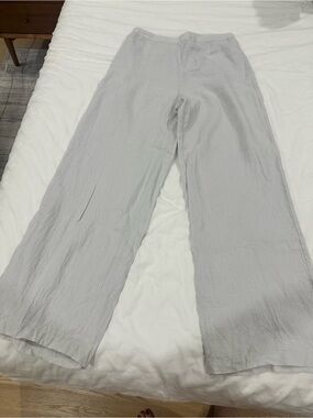 Magaschoni Light Gray 100% linen-wide leg- Elastic Waist Pants
